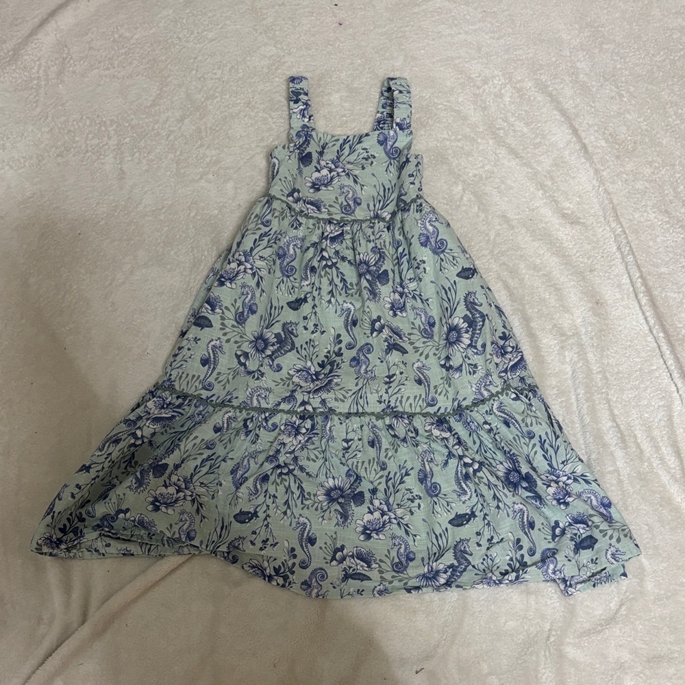 Blue Floral seahorse Tiered Sundress 🌊